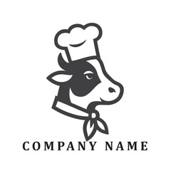 Minimalist side-view logo of a cow chef with a tall chef hat, styled in clean black and white.