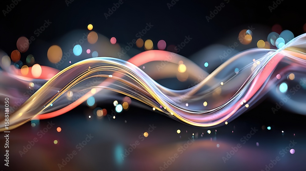 Poster elegant tech line with luminous waves and vibrant bokeh background