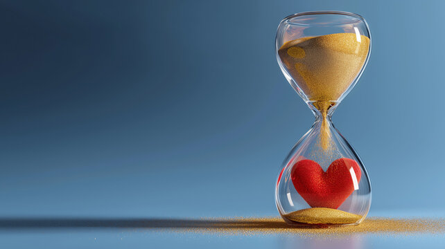 Naklejki Charity Hourglass with Heart Symbol and Blue Background
