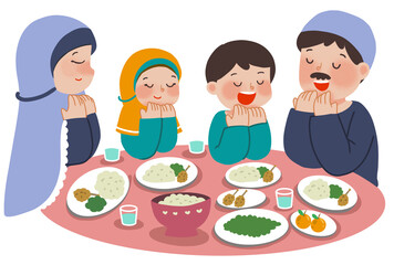Muslim family play before eat