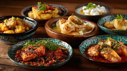 Obraz premium Table filled with traditional dishes from various global cuisines