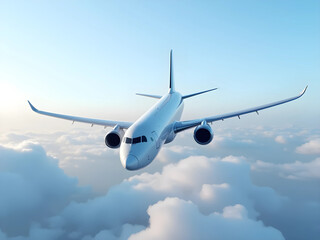 A large white passenger airplane flying high above the clouds