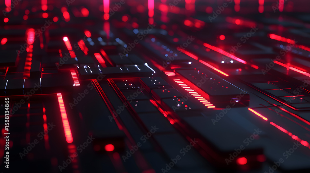 Aufkleber cybernetic red highway: a dynamic and intricate digital landscape, showcasing a network of neon red 