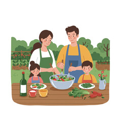 Family Meal Preparation: Fresh Salad from Homegrown Vegetables