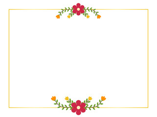Fototapeta premium Flat Style Red Floral Ornament Frame with Leaves for Creative Stationery and Personalized Invitations