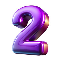 Naklejka premium Glossy Purple Number Two Isolated on Transparent Background Rendered in High Detail Style