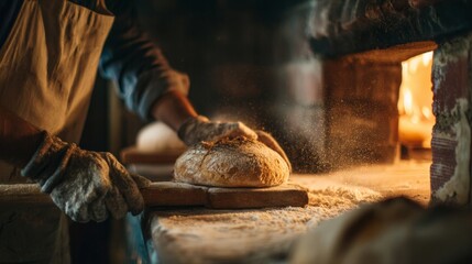 Fototapeta premium Baker shaping fresh bread dough in rustic kitchen.