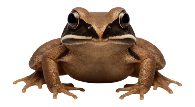 Wood frog with brown, dark-masked face and white lip line