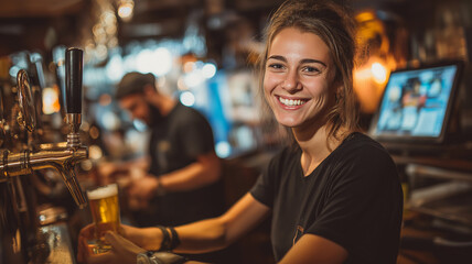 Bartender Clinking Beer Glass with Customer at Bar