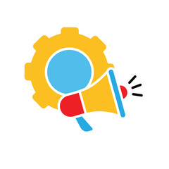 Marketing icon. Automated marketing. Gear with megaphone or marketing symbol. Branding, strategy, digital. flat design style.