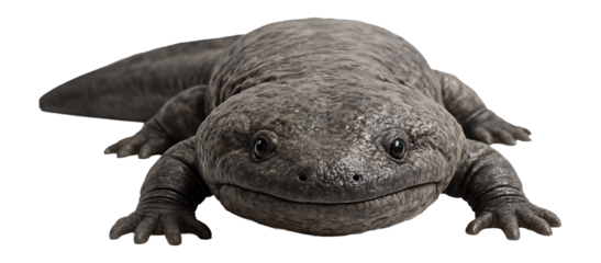 Chinese giant salamander with wrinkled, mottled gray skin