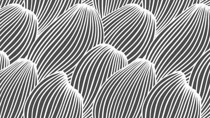 Abstract Wave Pattern: Elegant grayscale abstract background featuring a seamless pattern of stylized waves, creating a texture of overlapping curves and lines.