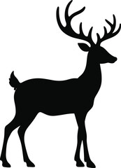 Obraz premium Silhouette of a deer standing in profile, showcasing its antlers and elegant form against a white background.