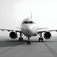 A large white airplane is parked on the runway. The plane is on the ground and is not in the air. 