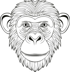 Chimpanzee Face Line Drawing - Expressive Primate Design