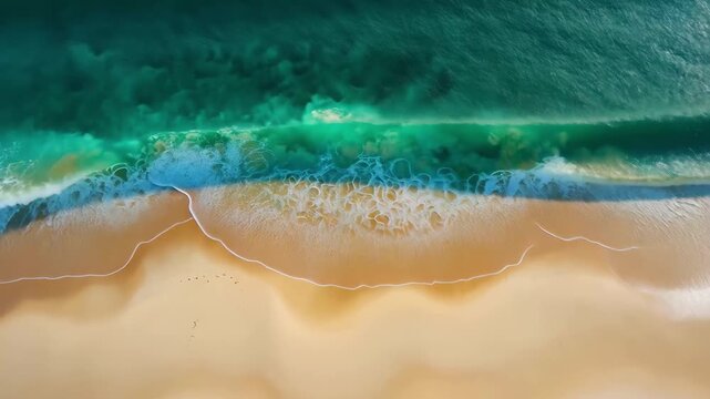 Curves and shapes of sandy beach pattern with turquoise waves and golden sand at bright daylight, Curves and shapes of sandy beach graphic pattern Scenic nature background