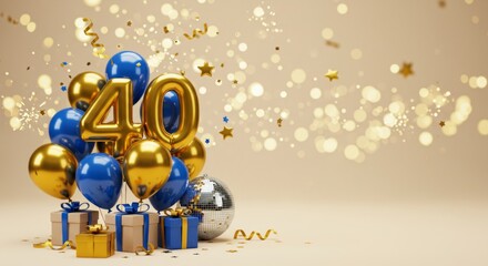 40th birthday celebration with balloons and gifts in festive setting