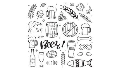 A set of black and white icons including a beer mug, a beer can, a beer glass
