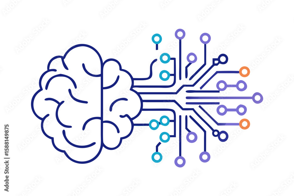 Poster abstract brain merging with digital circuit board symbolizing artificial intelligence and technology