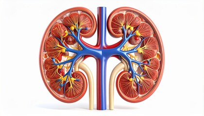 Detailed Anatomy of Human Kidney on a Clean White Background for Medical Education