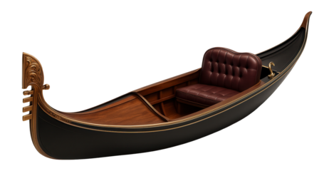 River gondola with ornately carved prow and plush seating