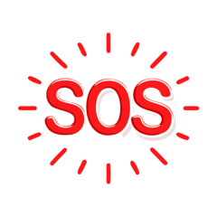 Red SOS emergency alert with rays icon