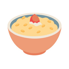 Bowl of porridge with strawberry topping illustration
