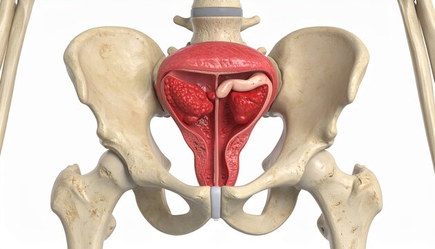 Detailed Anatomy of Male Pelvic Region with Internal Organs on White Background
