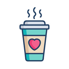 Coffee cup with heart design in pastel color palette