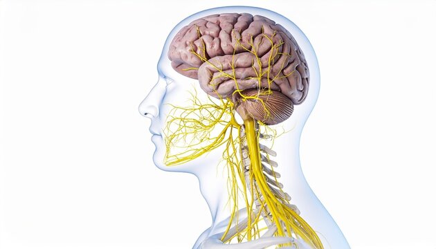 Detailed Anatomy of Human Brain and Nervous System with White Background