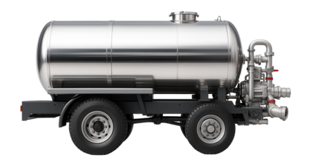 High-capacity water tanker truck with rear hose connectors and pump system
