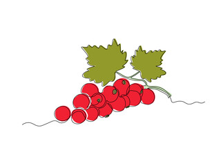 Abstract twig with red currant berries, continuous single line art drawing sketch, logo