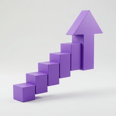 Purple arrow graph rising on steps chart