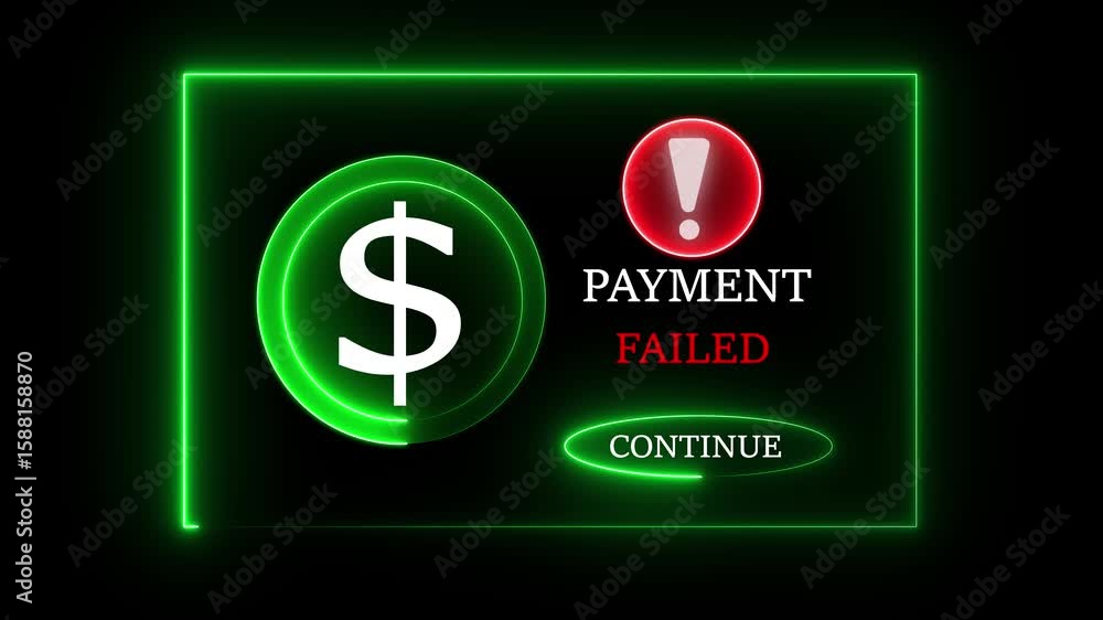 Poster declined payment alert concept on the black background. transaction failure with red exclamation ico