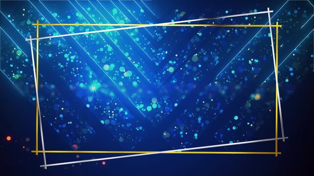 Magical Holiday Season decorative rectangular geometric gold frame 4K. Golden square ceremony awards performance, music concert starter. Luxury presentation border, intro with particles light flares.

