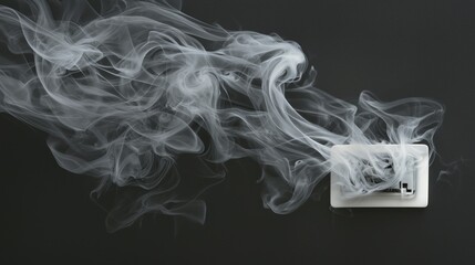 Smoking electrical outlet, home hazard, safety, dark background, prevention