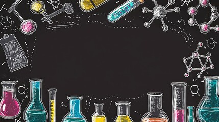 Border concept of scientific experiment elements with dark background