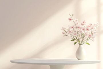 White table with delicate spring flowers in a vase