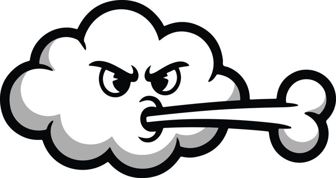 Cartoon cloud blowing wind with angry face vector