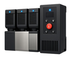 Fototapeta premium Multi-motor frequency drive with a shared power module and centralized control for conveyor systems in distribution centers