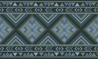 Various patterns on the green background Geometric Seamless along horizontally