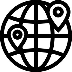 Globe icon with location markers and simple outline design  