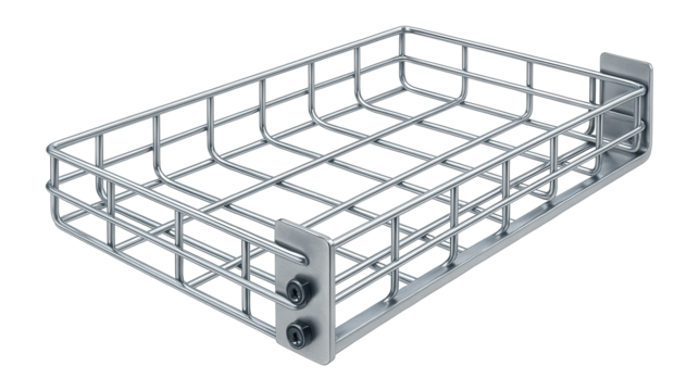 Wire mesh cable tray with a galvanized finish for supporting cables in overhead automation installations