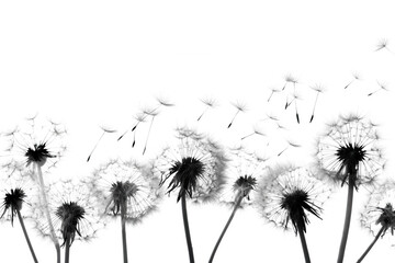 Dandelion seeds blow in the wind isolated on transparent background