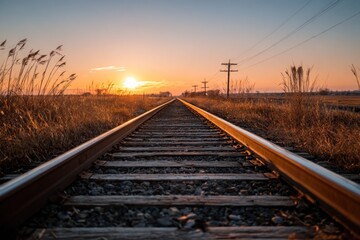 Fototapeta premium Sunset over a rural train track