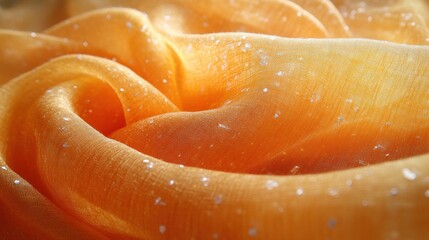 Orange silk fabric texture, close-up, soft light, draped folds