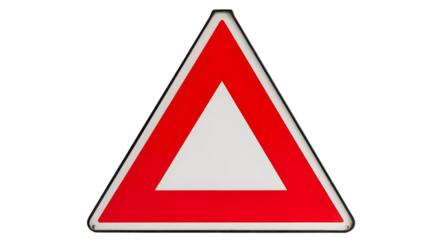 A close up shot of a red and white triangular warning sign against a black background in a studio shot - Powered by Adobe
