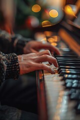 The musician practices in the music room, with soft background instruments and sheet music