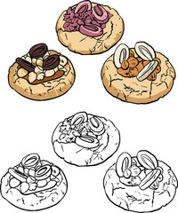 chocolate-sCookies, three flavors of vector art, available in both color and line drawings for design work.oft-cookie