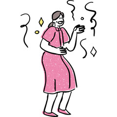Illustration of a Cheerful Woman Celebrating a Joyful Occasion Amidst Confetti and Decorations